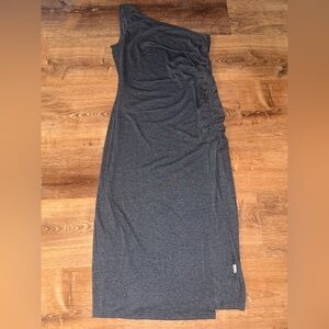 Gray Asymmetrical Ruched One-Shoulder Cocktail Dress with thigh slit